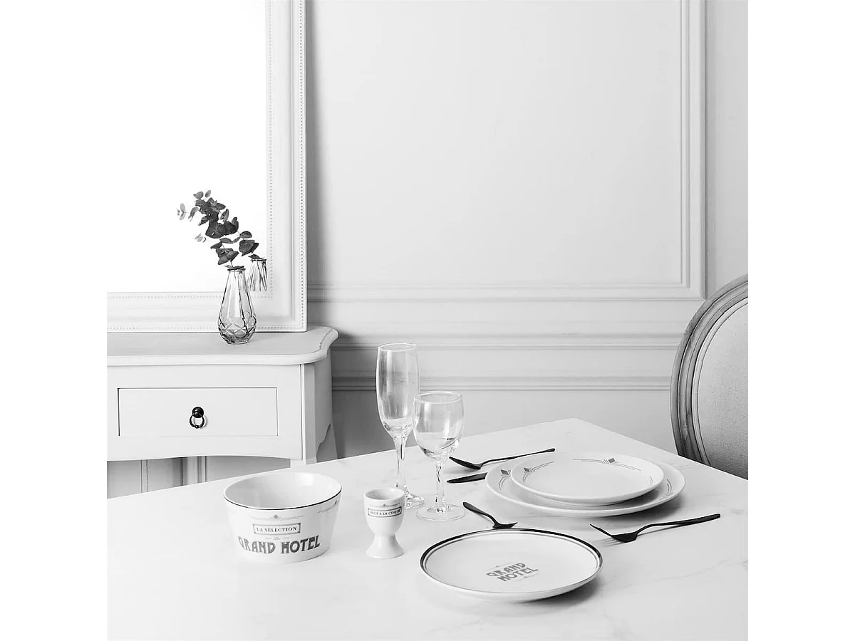 Set de 2 bols en céramique blanc et noir avec message "Grand Hotel" (Ø14 cm)
