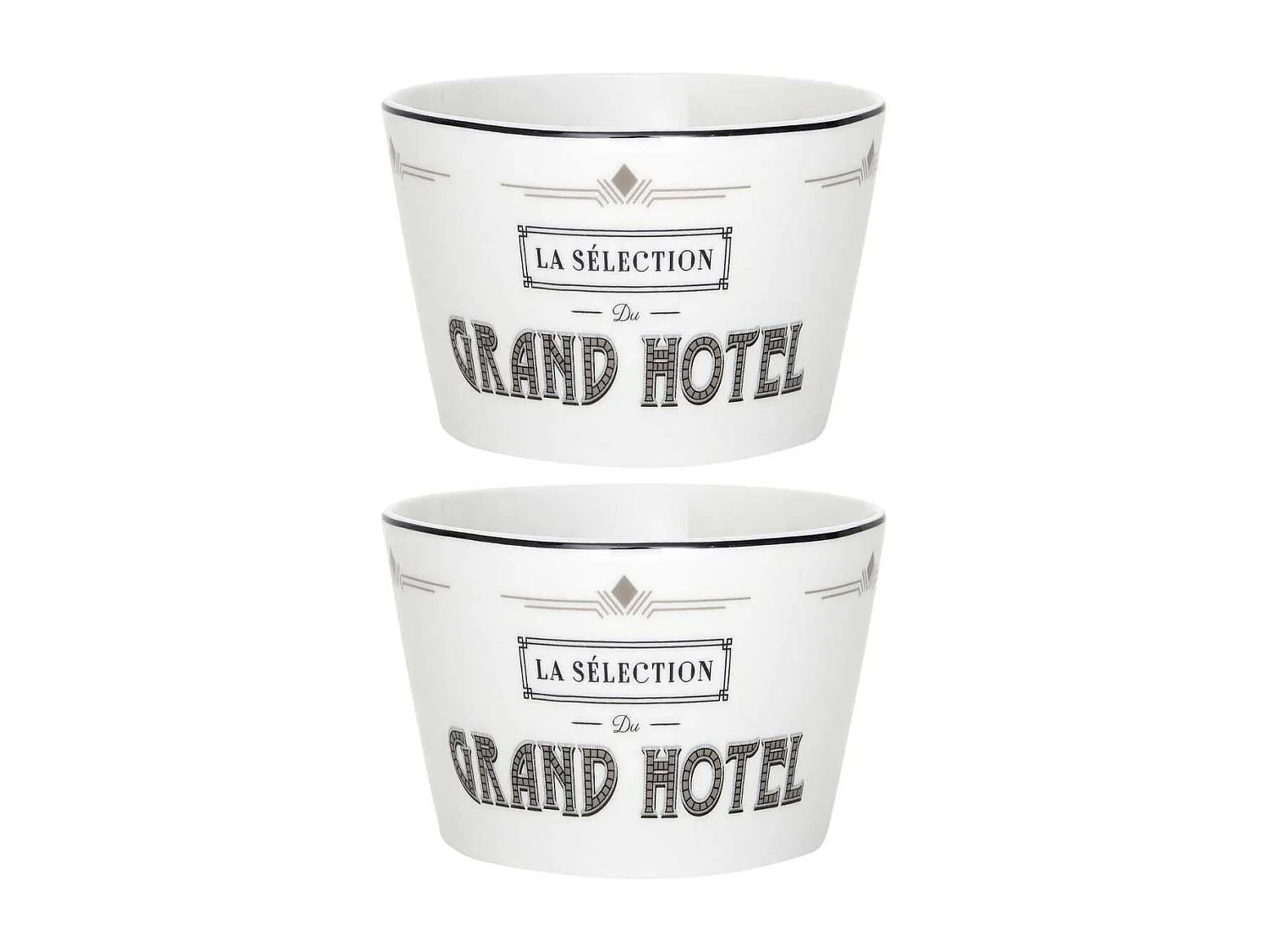 Set de 2 bols en céramique blanc et noir avec message "Grand Hotel" (Ø14 cm)