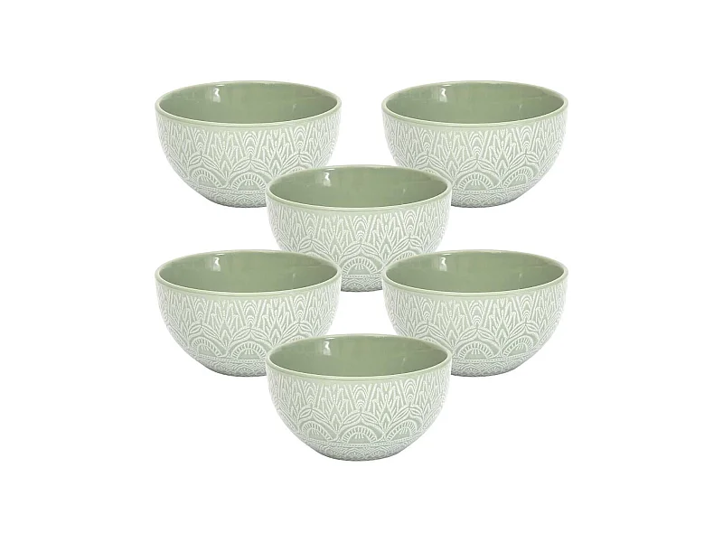 Set de 6 bols en céramique vert motif mandala (65cl) - AKKA