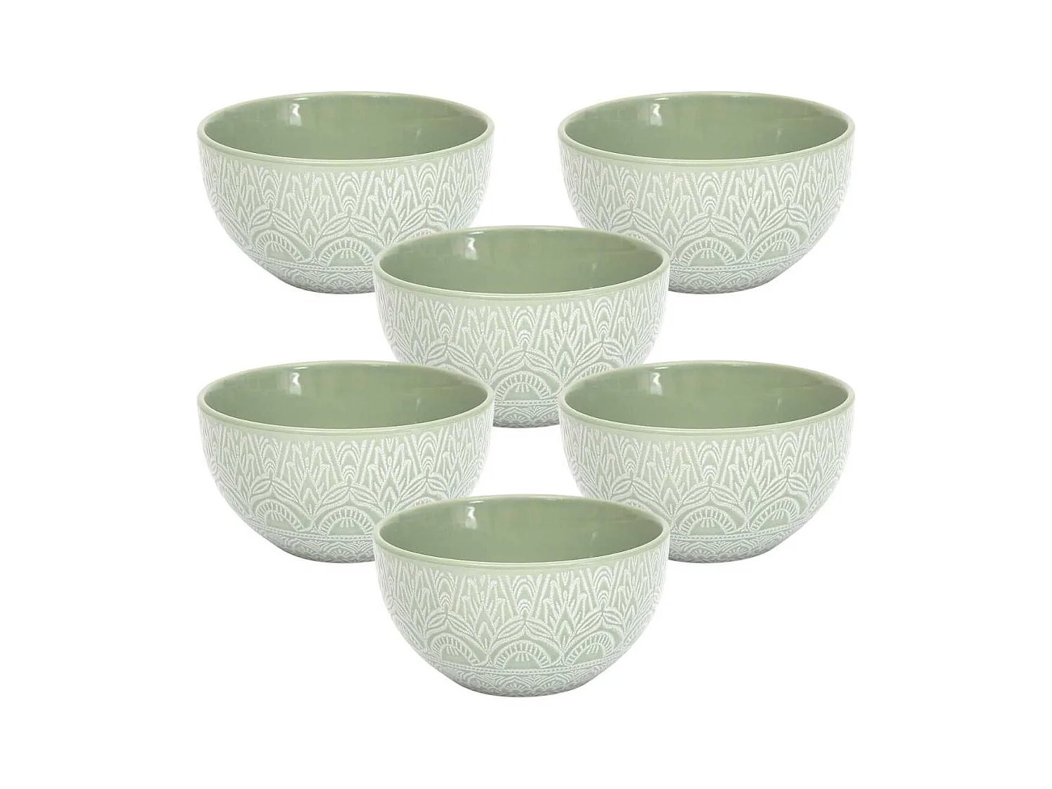 Set de 6 bols en céramique vert motif mandala (65cl) - AKKA