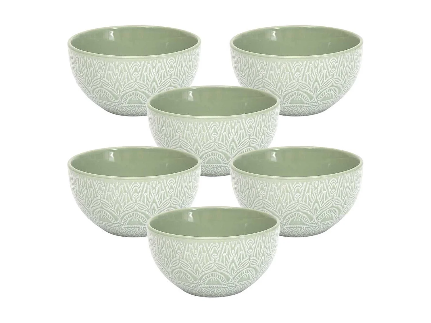 Set de 6 bols en céramique vert motif mandala (65cl) - AKKA