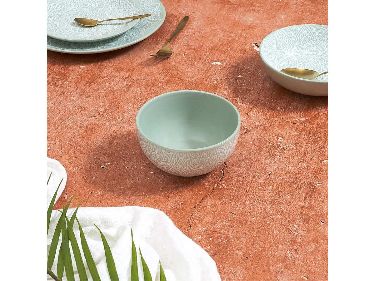 Set de 6 bols en céramique vert motif mandala (65cl) - AKKA