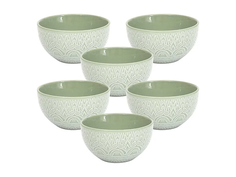 Set de 6 bols en céramique vert motif mandala (65cl) - AKKA