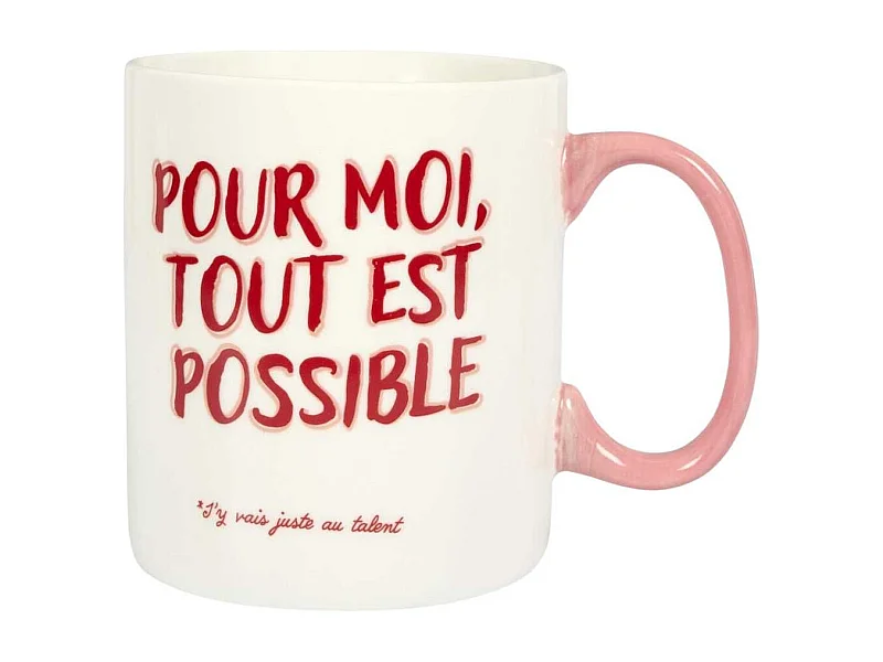 Mug XXL 70 cl en céramique blanc et rose avec message esprit Girl Power