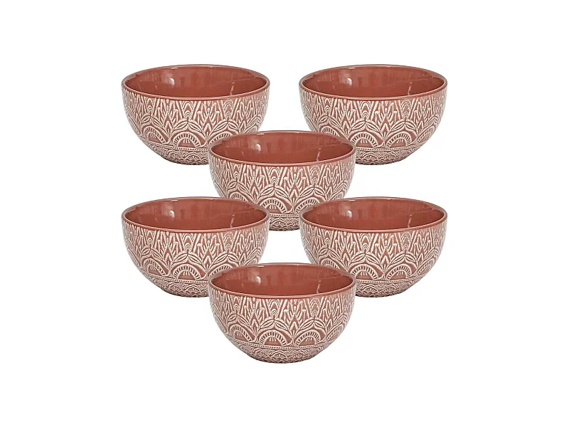 Set de 6 bols en céramique terracotta motif mandala (65cl) - AKKA