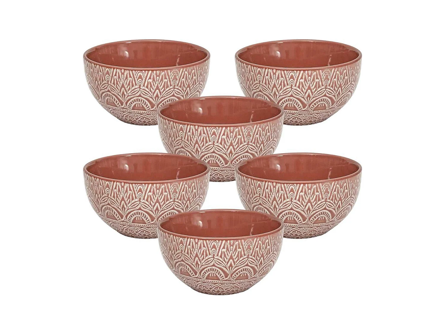 Set de 6 bols en céramique terracotta motif mandala (65cl) - AKKA