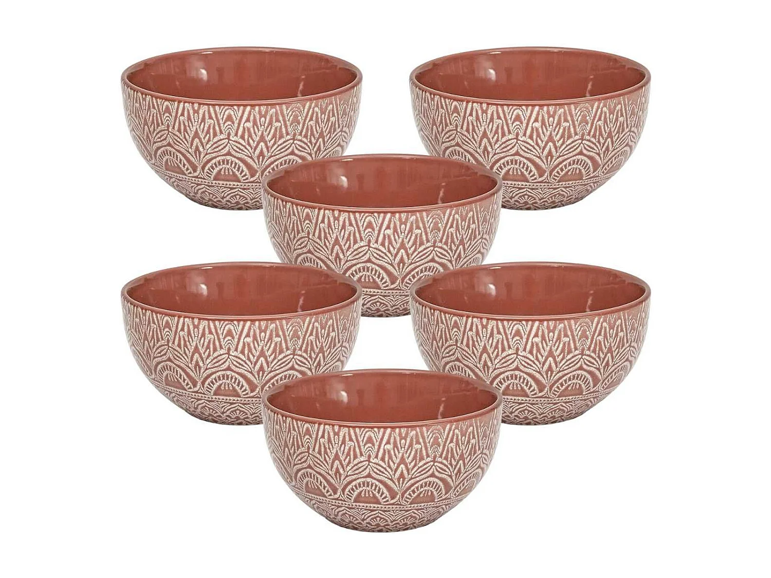Set de 6 bols en céramique terracotta motif mandala (65cl) - AKKA