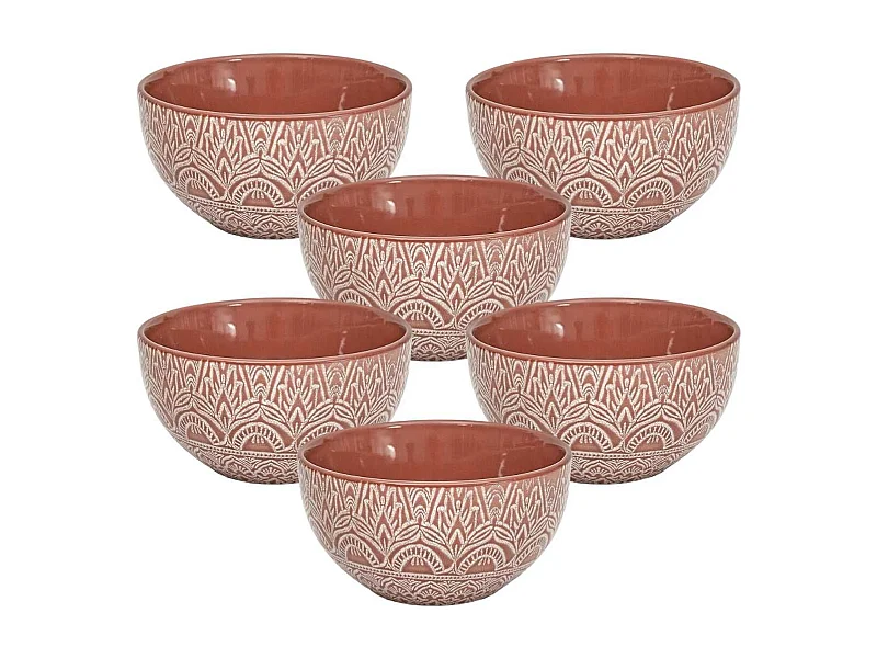 Set de 6 bols en céramique terracotta motif mandala (65cl) - AKKA