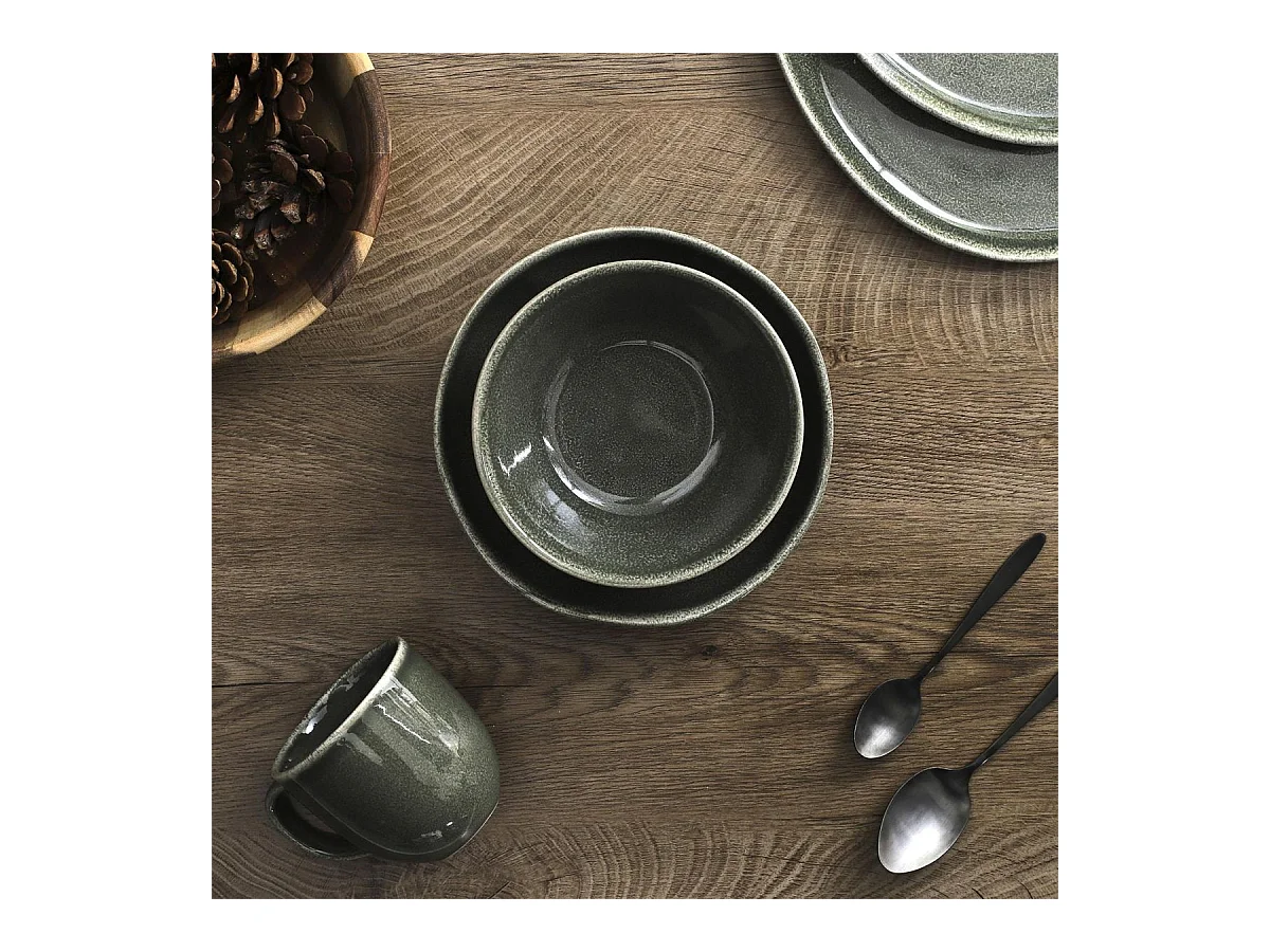 Set de 6 bols en céramique au grés du temps vert (Ø15cm) - MAKA