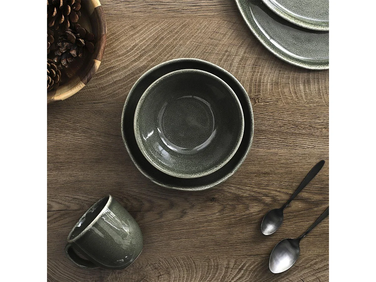Set de 6 bols en céramique au grés du temps vert (Ø15cm) - MAKA