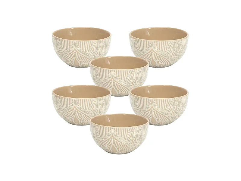 Set de 6 bols en céramique beige motif mandala (65cl) - AKKA