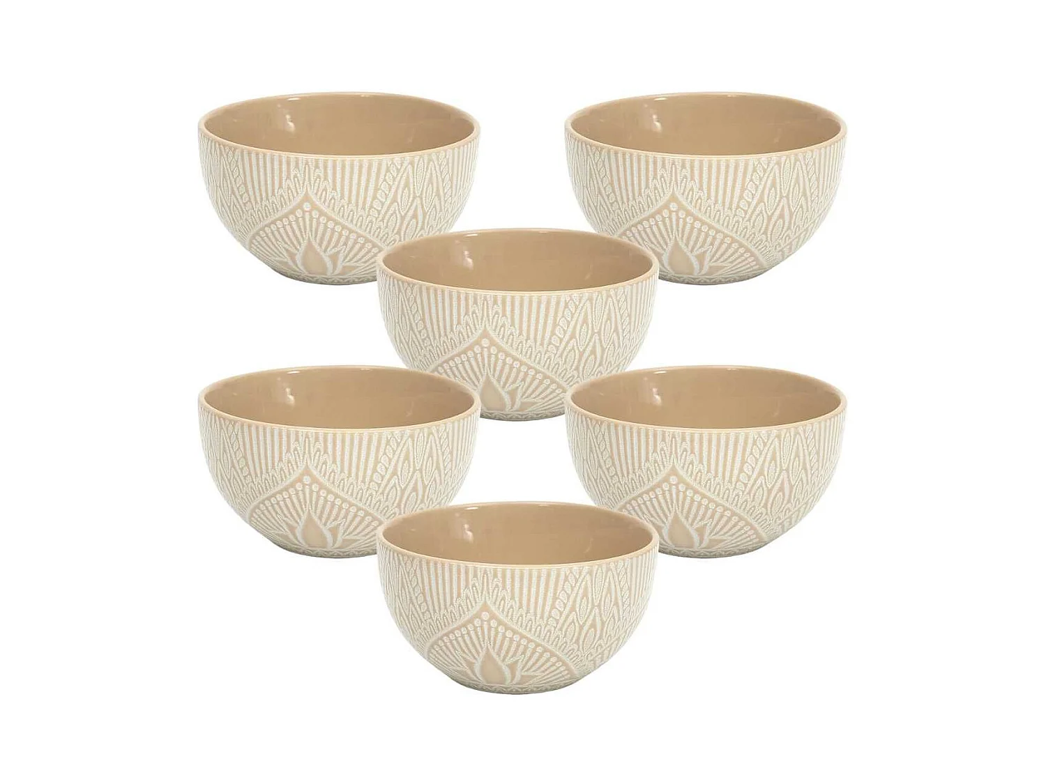 Set de 6 bols en céramique beige motif mandala (65cl) - AKKA