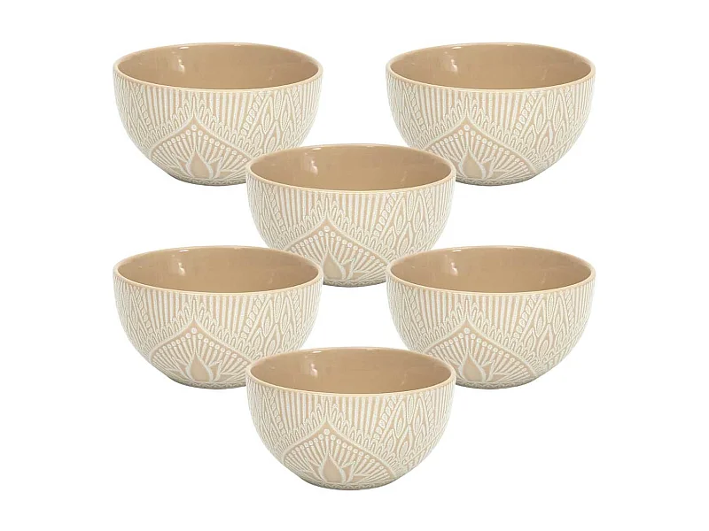 Set de 6 bols en céramique beige motif mandala (65cl) - AKKA
