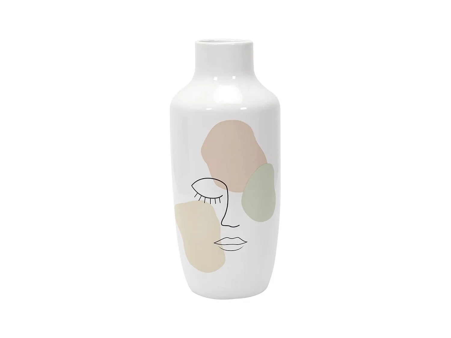 Vase en céramique blanc avec visage abstrait (H29 cm)