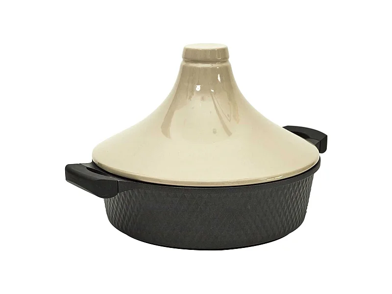 Plat à Tajine en Fonte d'Aluminium et Céramique Bicolore avec Poignées - HADIL