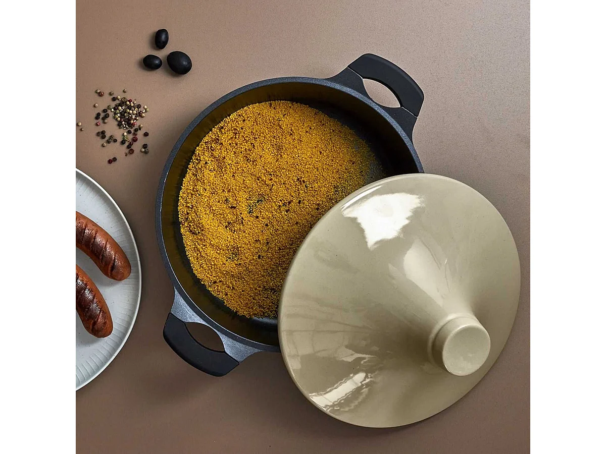 Plat à Tajine en Fonte d'Aluminium et Céramique Bicolore avec Poignées - HADIL