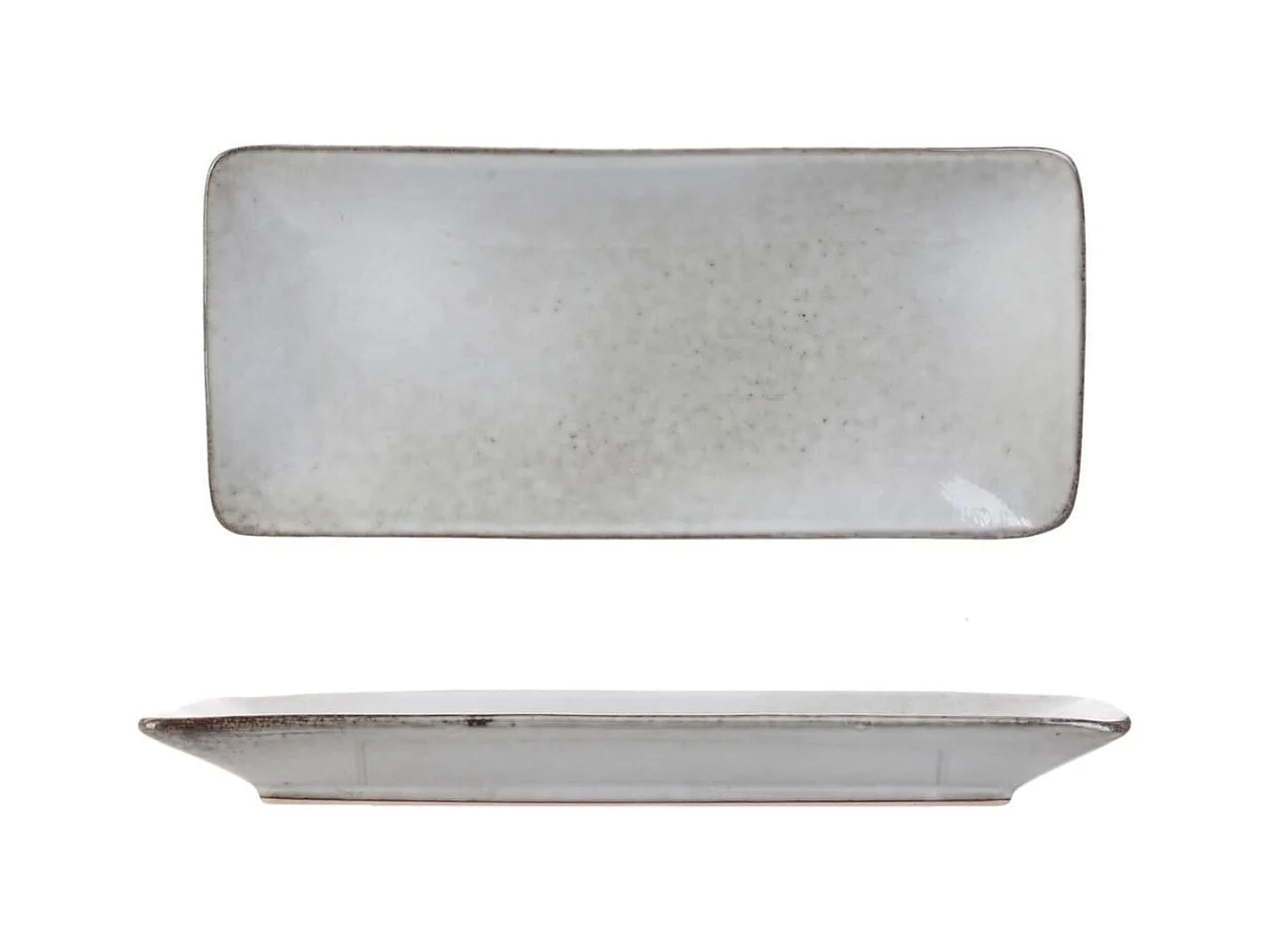 Set de 2 plats rectangulaire en céramique au grés du temps gris (22x10cm) - GALET