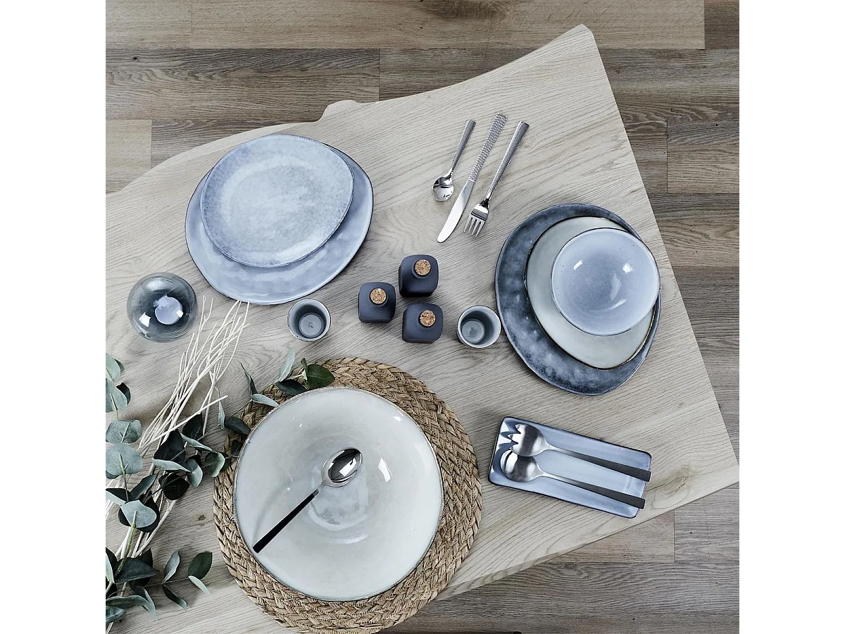 Set de 2 plats rectangulaire en céramique au grés du temps gris (22x10cm) - GALET