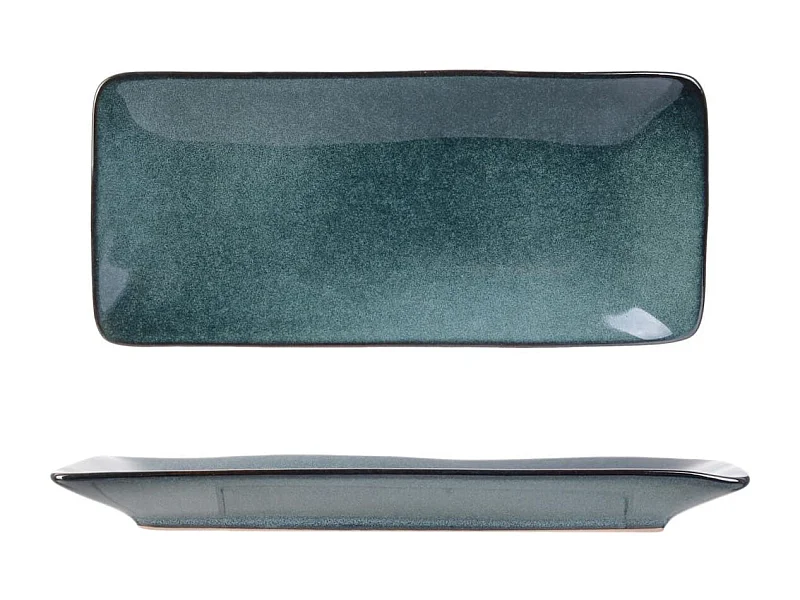 Set de 2 plats rectangulaire en céramique au grés du temps bleu (22x10cm) - GALET