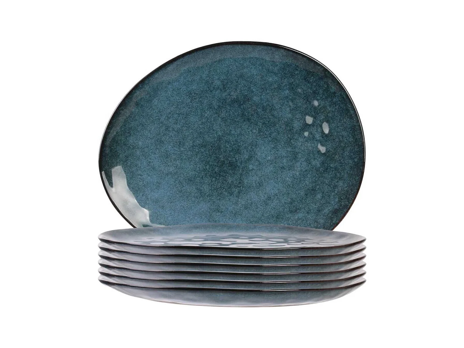 Set de 6 assiettes plates galet en céramique au grés du temps bleu (27.5x23cm) - GALET