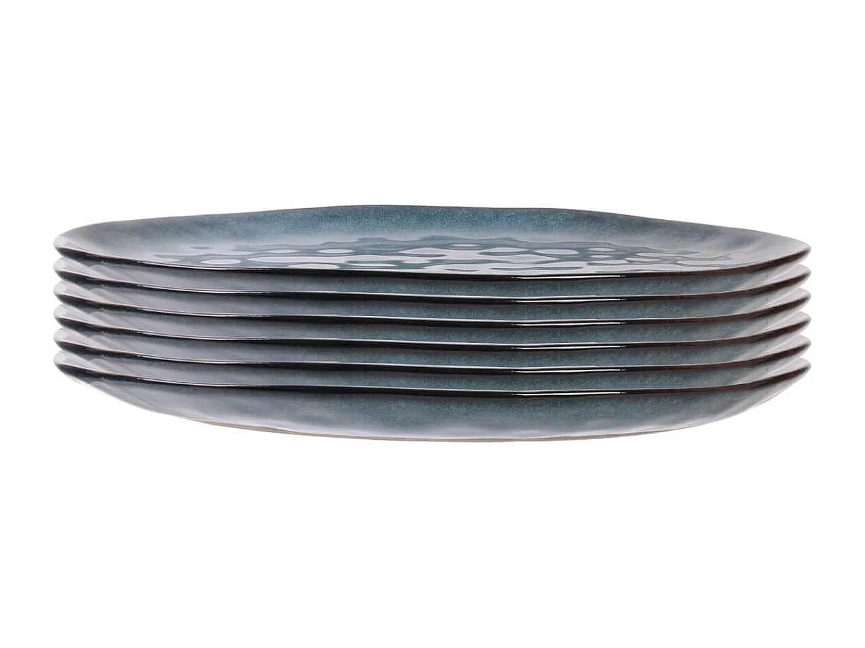 Set de 6 assiettes plates galet en céramique au grés du temps bleu (27.5x23cm) - GALET