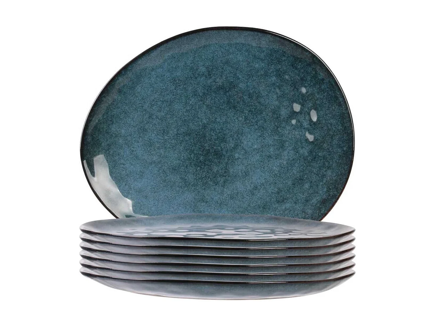 Set de 6 assiettes plates galet en céramique au grés du temps bleu (27.5x23cm) - GALET