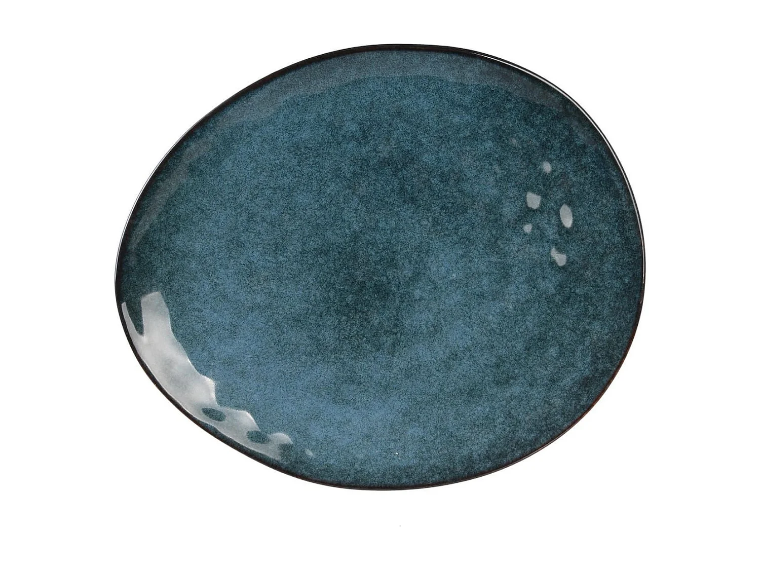 Set de 6 assiettes plates galet en céramique au grés du temps bleu (27.5x23cm) - GALET