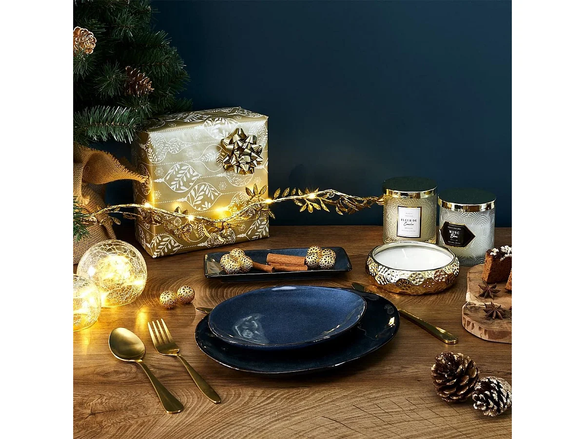 Set de 6 assiettes plates galet en céramique au grés du temps bleu (27.5x23cm) - GALET