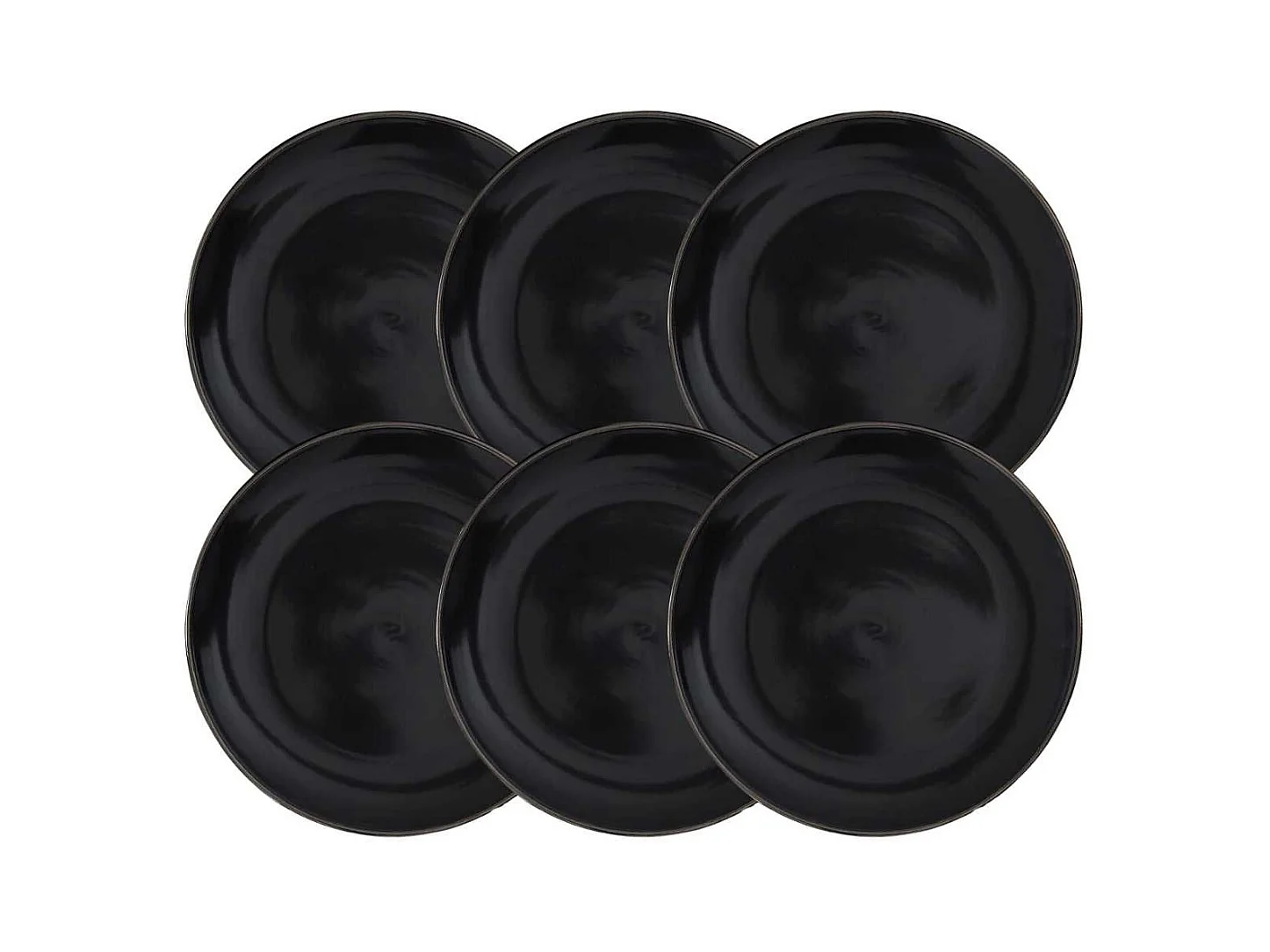Set de 6 assiettes à dessert noires en céramique avec liseré doré (Ø20 cm) - EBENE
