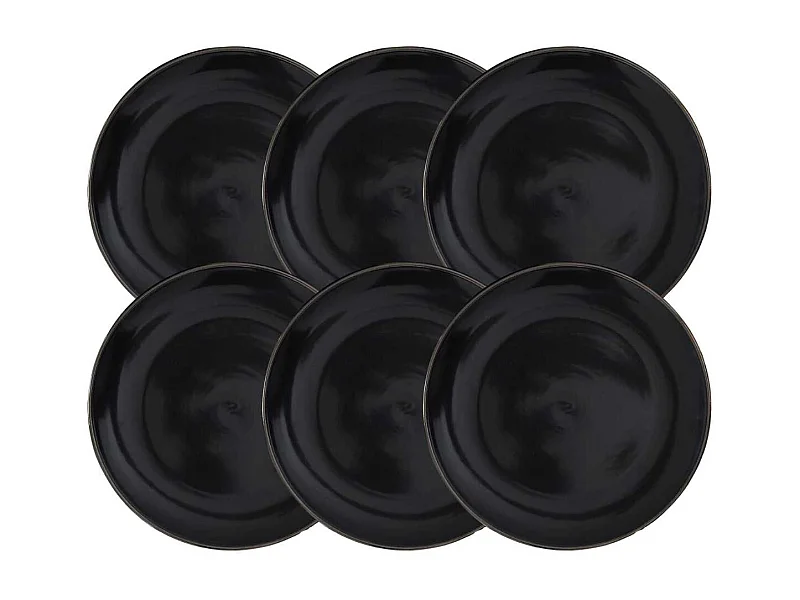 Set de 6 assiettes à dessert noires en céramique avec liseré doré (Ø20 cm) - EBENE