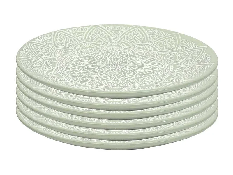 Set de 6 assiettes plates en céramique verte motif mandala (Ø27 cm) - AKKA