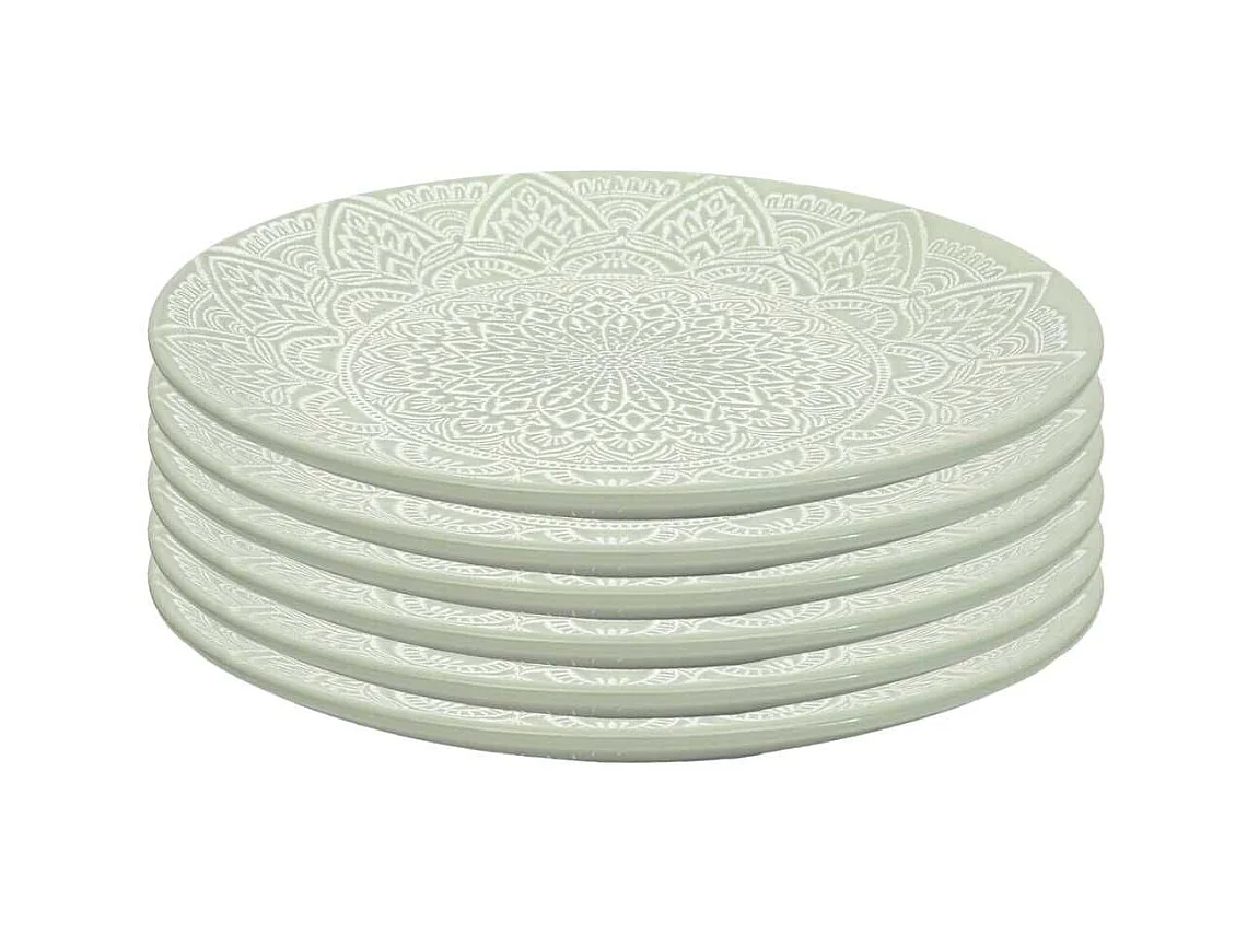Set de 6 assiettes plates en céramique verte motif mandala (Ø27 cm) - AKKA