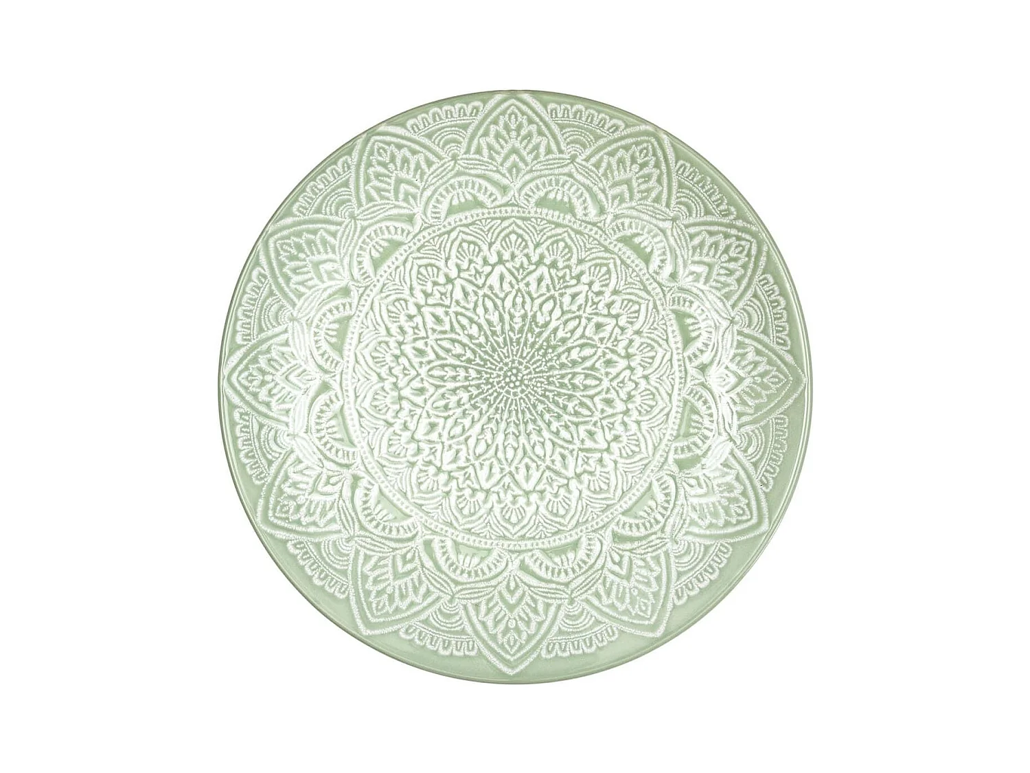 Set de 6 assiettes plates en céramique verte motif mandala (Ø27 cm) - AKKA