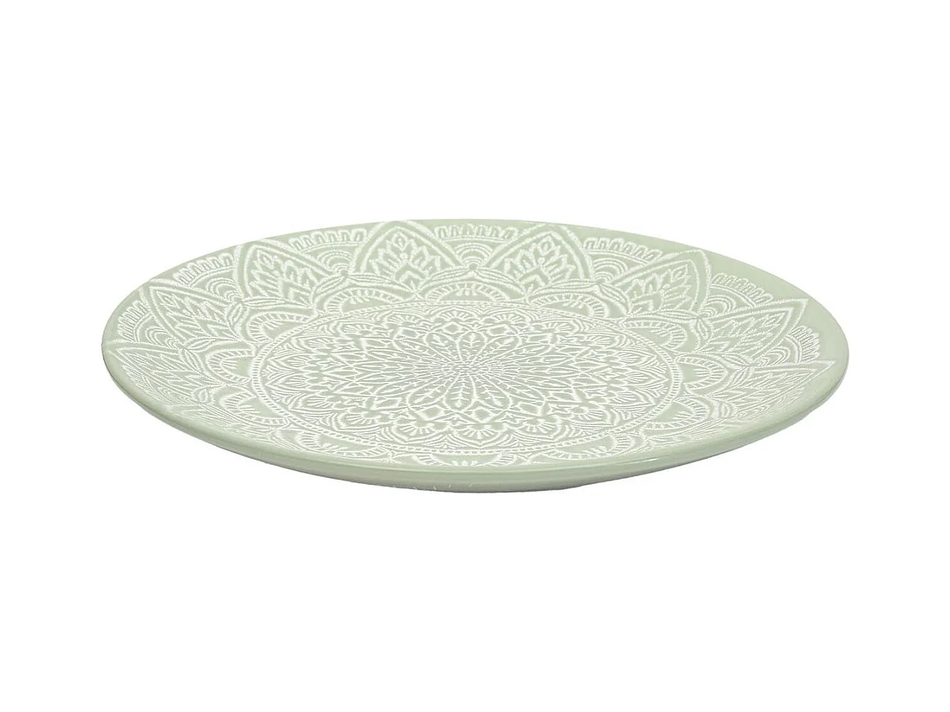 Set de 6 assiettes plates en céramique verte motif mandala (Ø27 cm) - AKKA