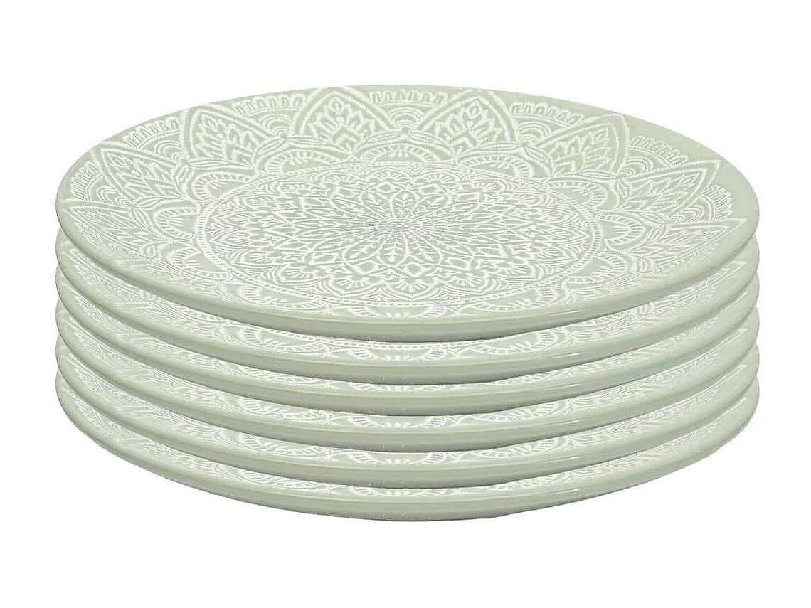 Set de 6 assiettes plates en céramique verte motif mandala (Ø27 cm) - AKKA