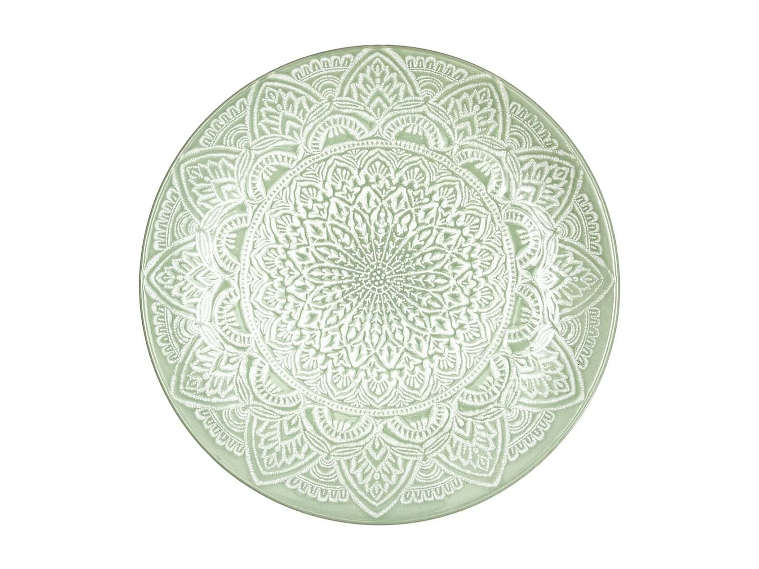 Set de 6 assiettes plates en céramique verte motif mandala (Ø27 cm) - AKKA