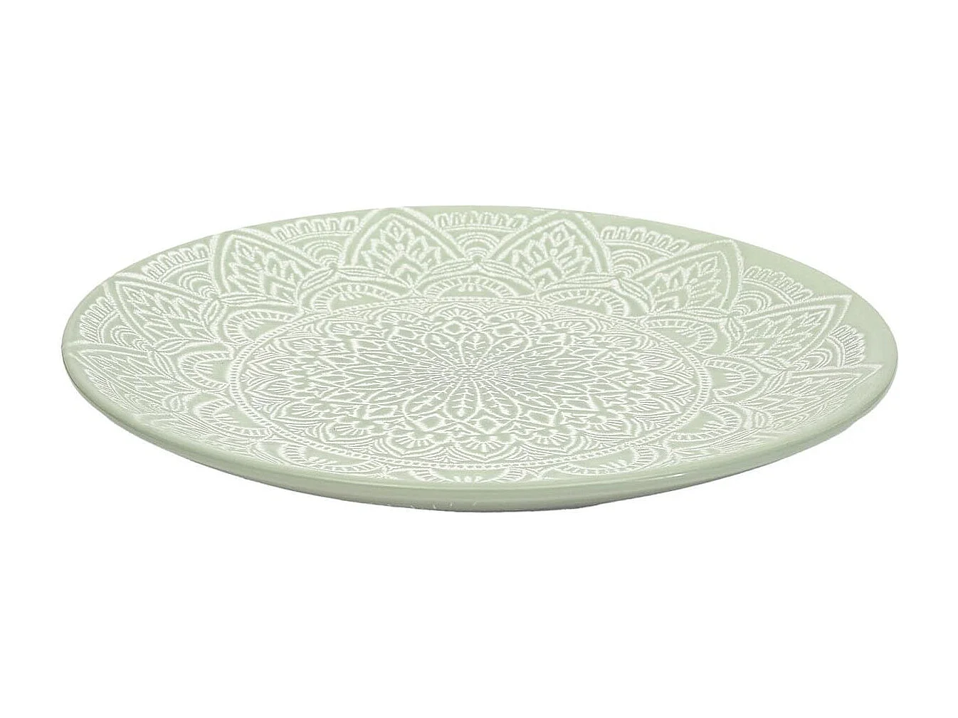Set de 6 assiettes plates en céramique verte motif mandala (Ø27 cm) - AKKA