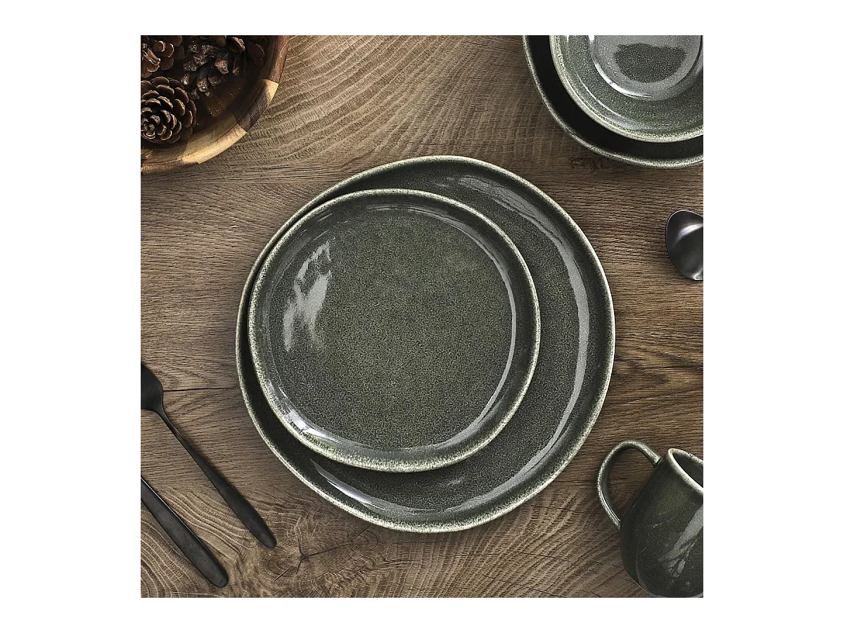 Set de 6 assiettes plates en céramique au grés du temps vert (Ø27cm) - MAKA