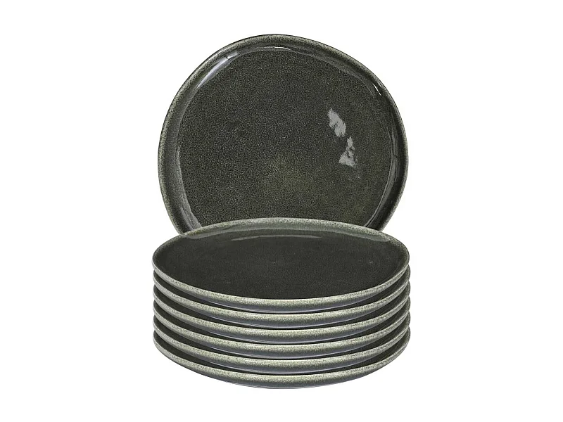 Set de 6 assiettes plates en céramique au grés du temps vert (Ø27cm) - MAKA