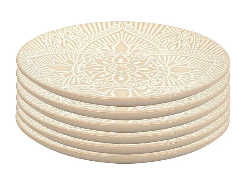 Set de 6 assiettes à dessert en céramique beige motif mandala (Ø19,5 cm) - AKKA