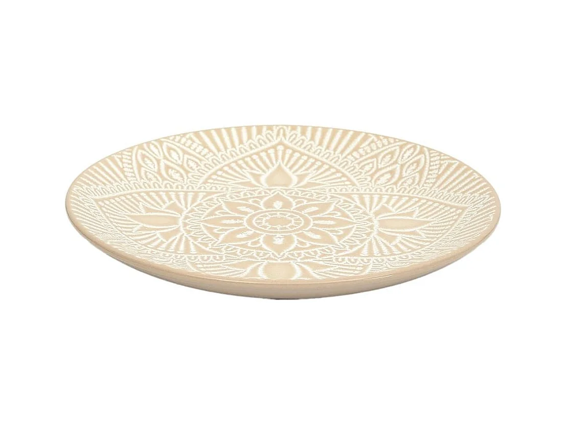 Set de 6 assiettes à dessert en céramique beige motif mandala (Ø19,5 cm) - AKKA
