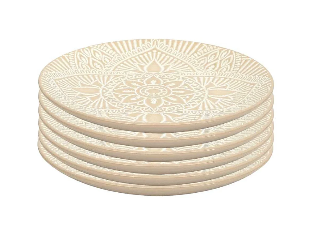 Set de 6 assiettes à dessert en céramique beige motif mandala (Ø19,5 cm) - AKKA