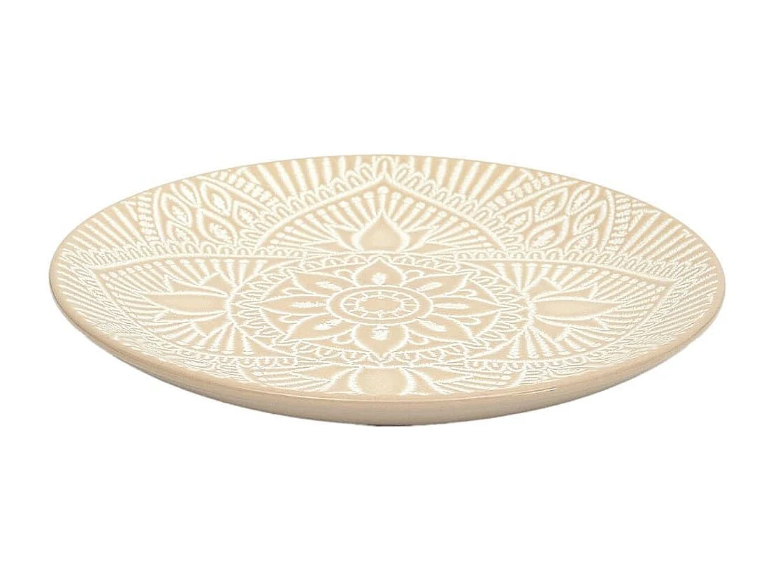 Set de 6 assiettes à dessert en céramique beige motif mandala (Ø19,5 cm) - AKKA