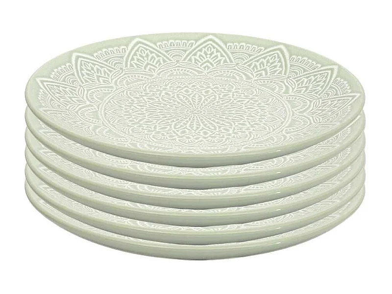 Set de 6 assiettes à dessert en céramique vert motif mandala (Ø19,5 cm) - AKKA