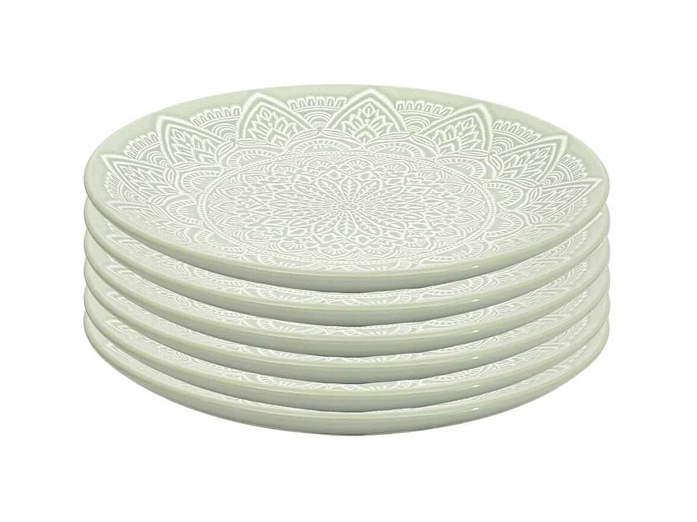 Set de 6 assiettes à dessert en céramique vert motif mandala (Ø19,5 cm) - AKKA