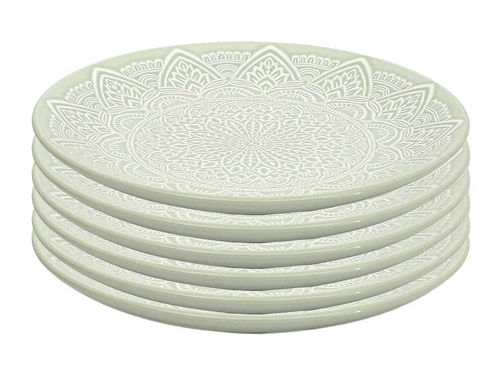 Set de 6 assiettes à dessert en céramique vert motif mandala (Ø19,5 cm) - AKKA