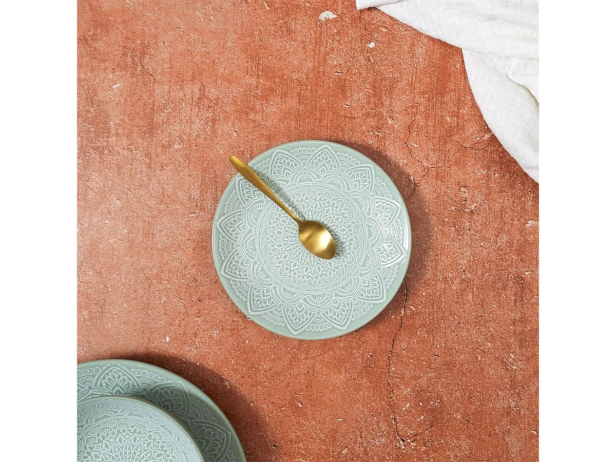 Set de 6 assiettes à dessert en céramique vert motif mandala (Ø19,5 cm) - AKKA