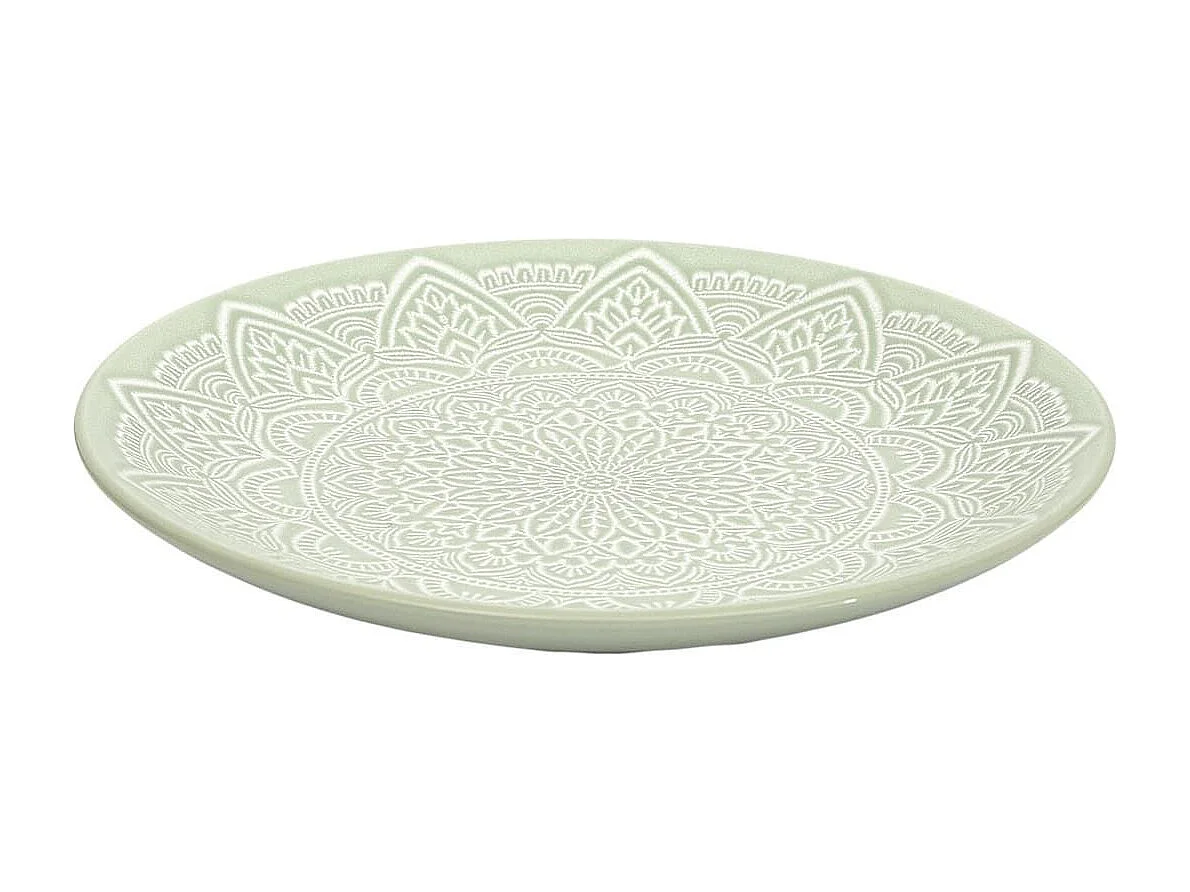 Set de 6 assiettes à dessert en céramique vert motif mandala (Ø19,5 cm) - AKKA