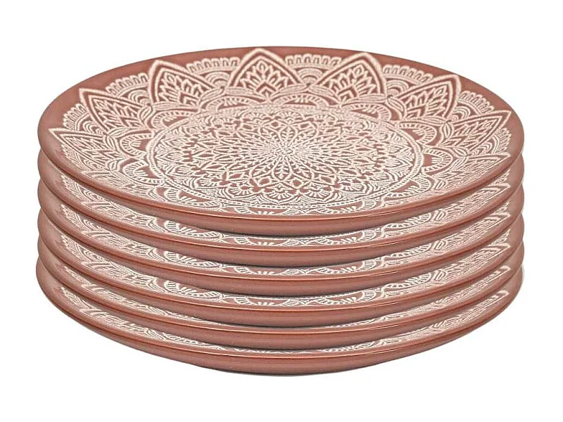 Set de 6 assiettes à dessert en céramique terracotta motif mandala (Ø19,5 cm) - AKKA