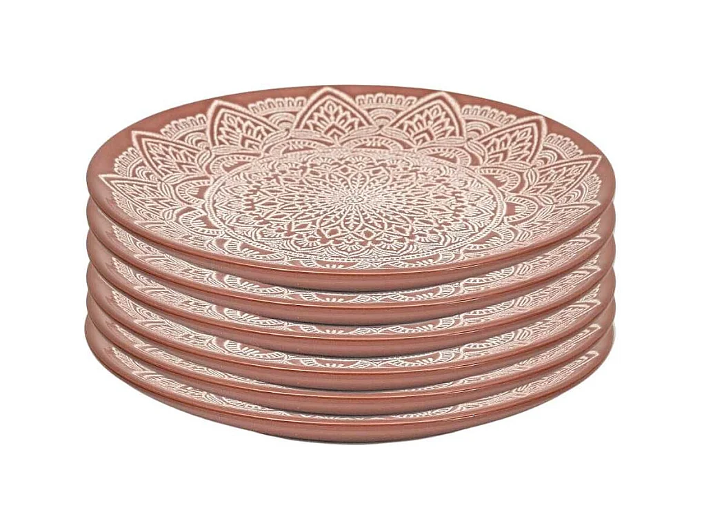 Set de 6 assiettes à dessert en céramique terracotta motif mandala (Ø19,5 cm) - AKKA